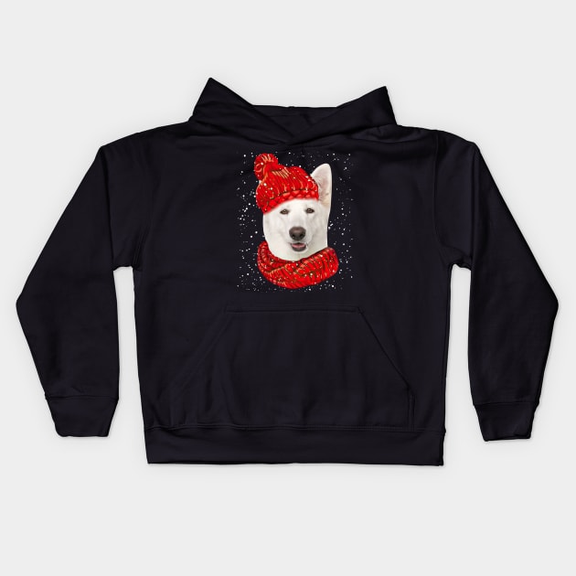 German Shepherd Wearing Red Hat And Scarf Christmas Kids Hoodie by SuperMama1650